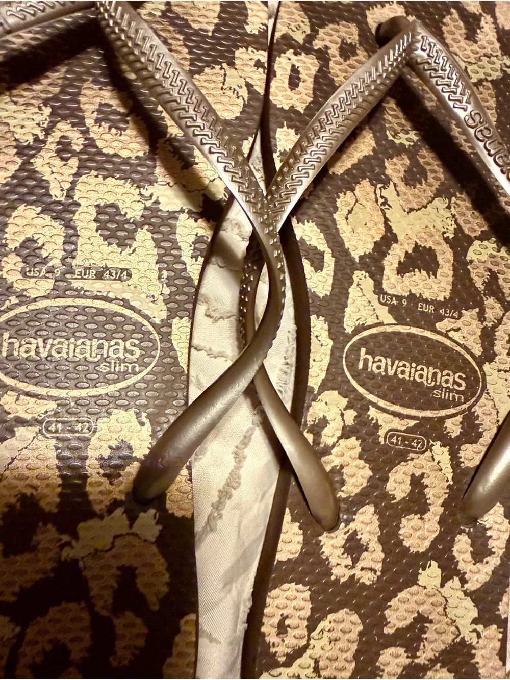 Havaianas Slim Leopard-Print Flip Flops in Brown and Gold